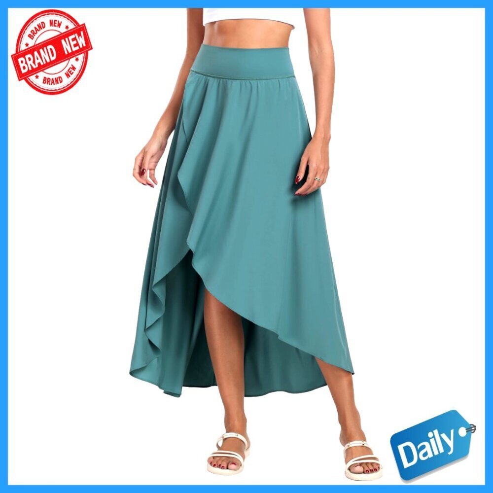 High Waist Maxi Skirt with Built-in Shorts Ruffle Wrap Active Skirt